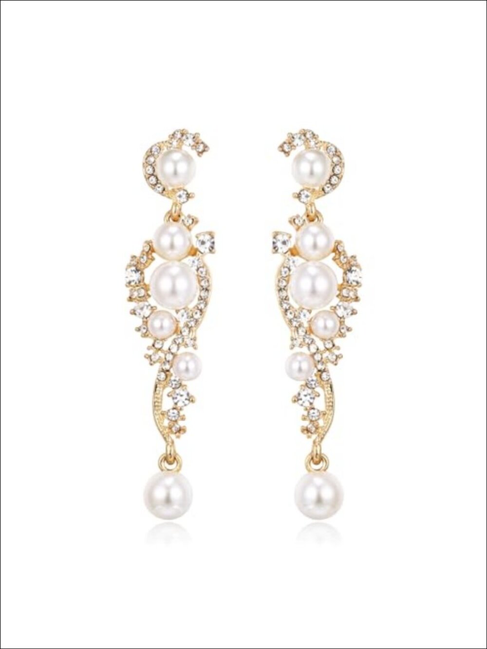 Austrian Crystal Faux Pearl Vine Dangle Bridal Earrings Pierced Drop